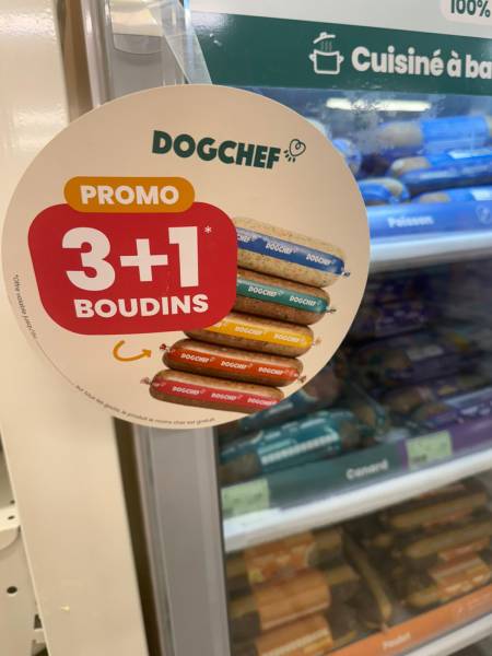 Promo Dog Chef à durée limitée chez SOPAVAR : pour 3 boudins de repas frais achetés, le moins cher vous est offert dans nos animaleries de Six Fours et de Sanary.